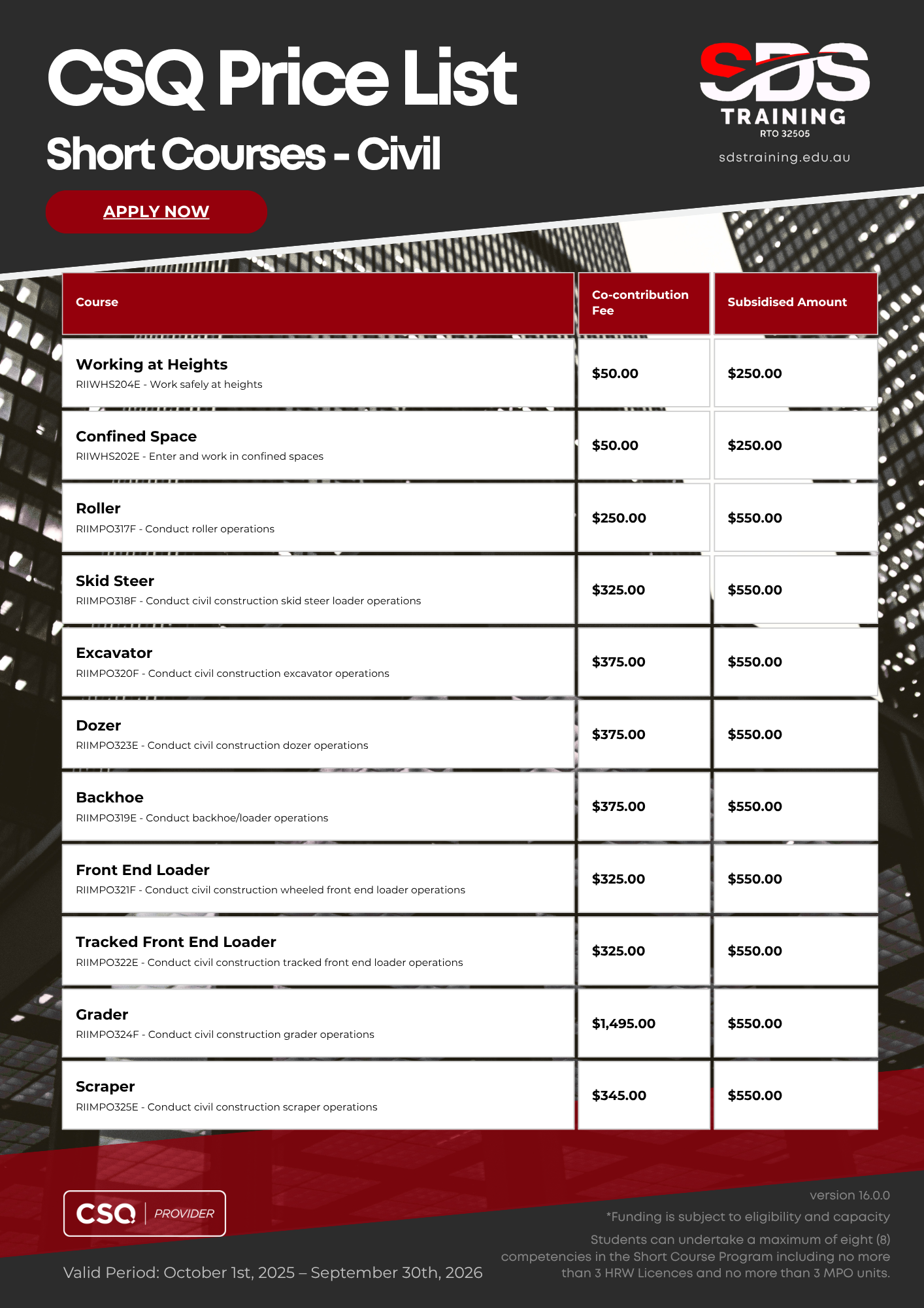 1 CSQ Price List_Civil-General_sdstraining.edu.au 16.0.0 1 CSQ Price List_Civil-General_sdstraining.edu.au 16.0.0