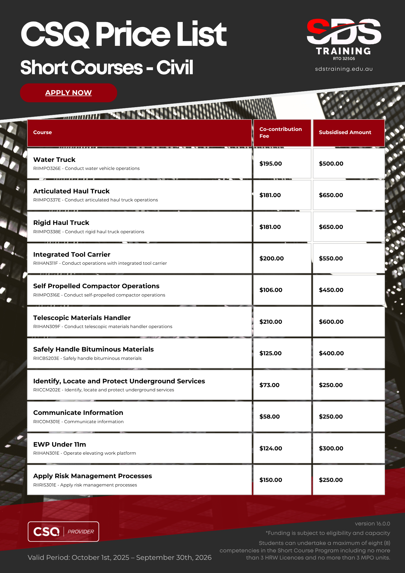 2 CSQ Price List_Civil-General_sdstraining.edu.au 16.0.0 2 CSQ Price List_Civil-General_sdstraining.edu.au 16.0.0