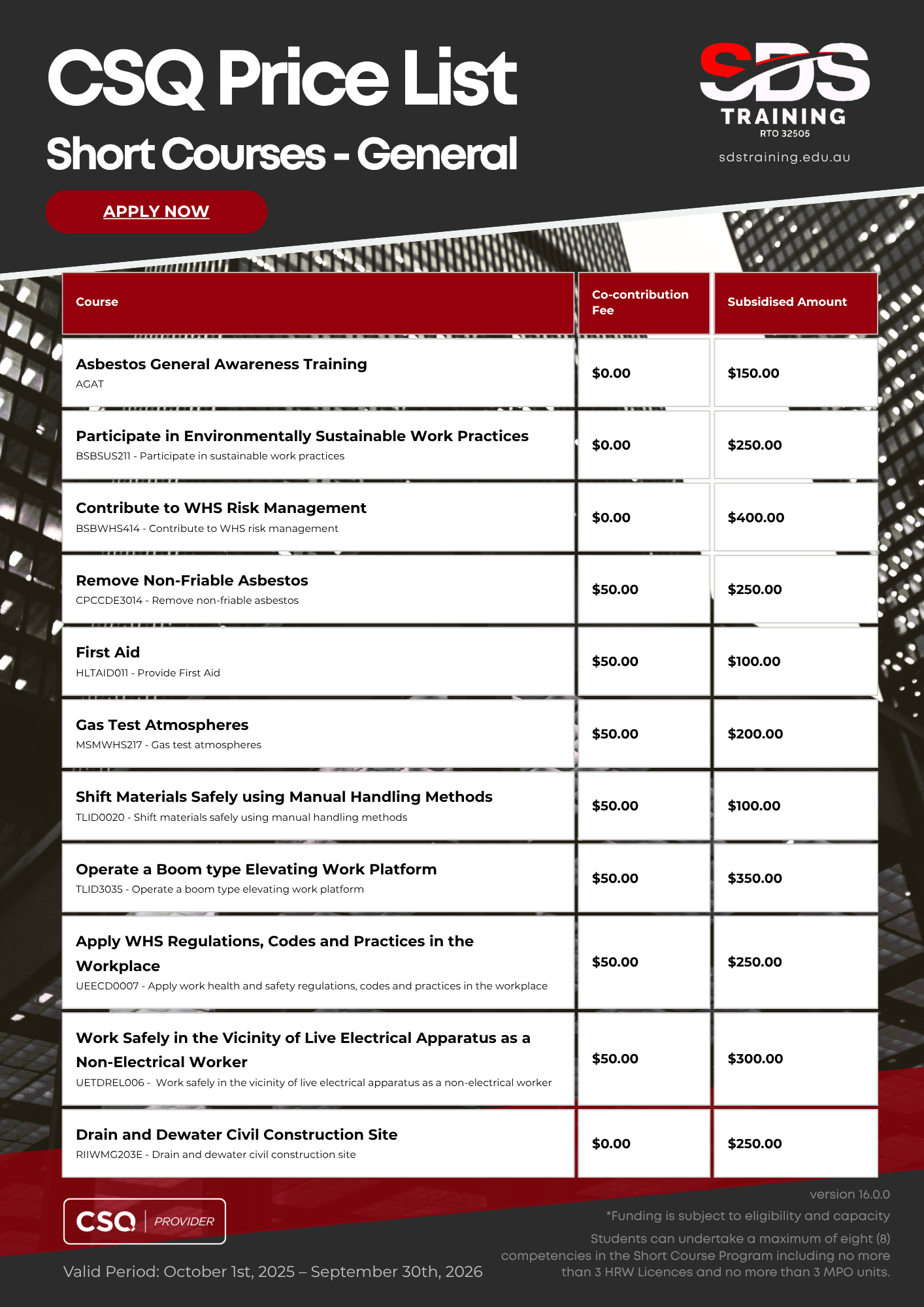 3 CSQ Price List_Civil-General_sdstraining.edu.au 16.0.0 3 CSQ Price List_Civil-General_sdstraining.edu.au 16.0.0